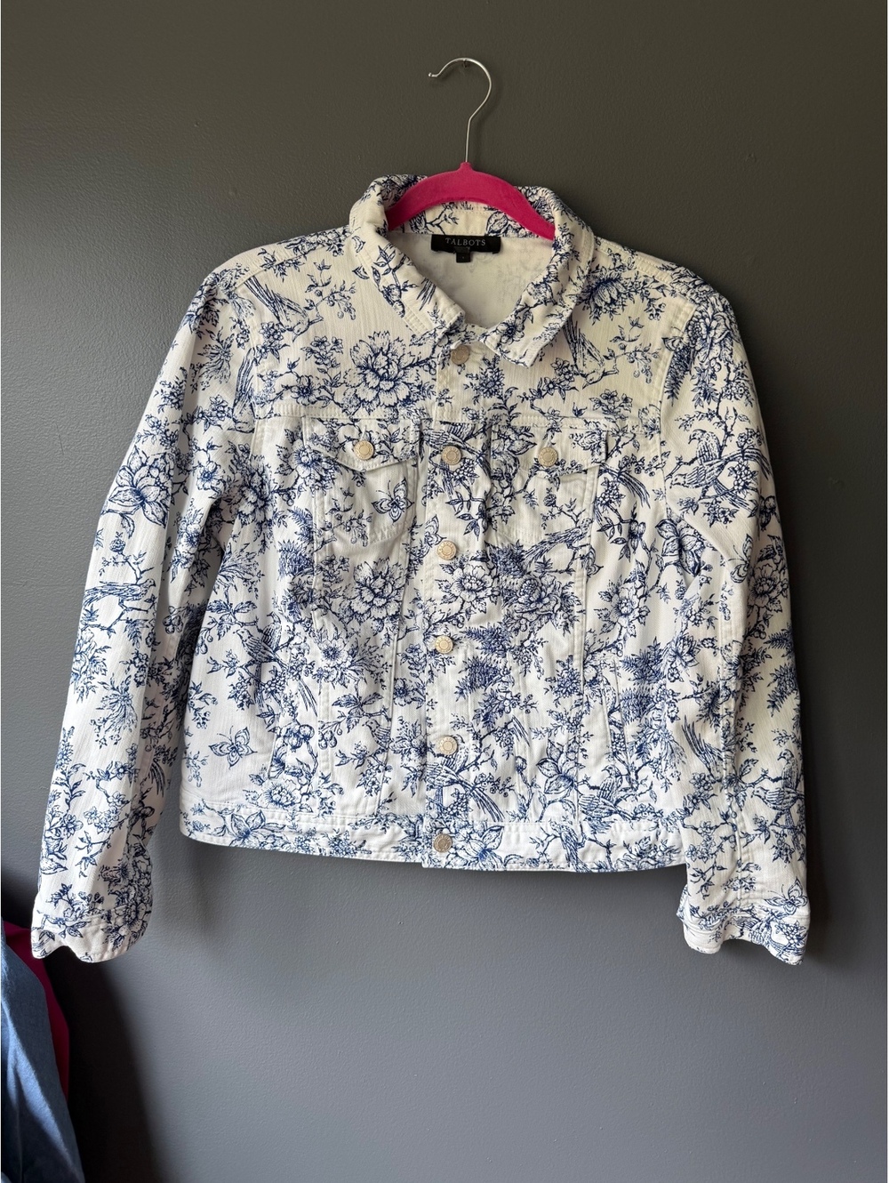Talbots Petite Floral Print Denim Jacket Size LP